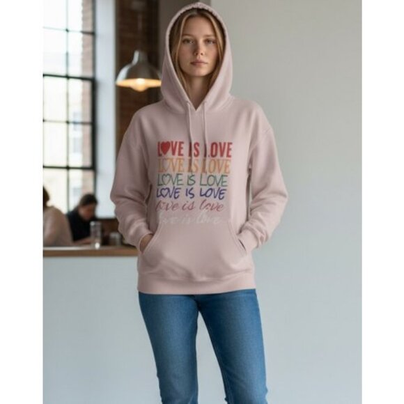 FEELING PROUD Pink Love is Love Hooded Pullover Sweatshirt Hoodie Ladies SMALL - Picture 1 of 6